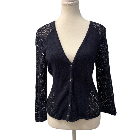 Lucky Brand Navy Crochet Cardigan Size S - Picture 3 of 7